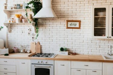 chopping boards near oven under hood