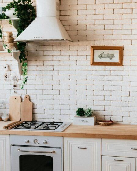 chopping boards near oven under hood