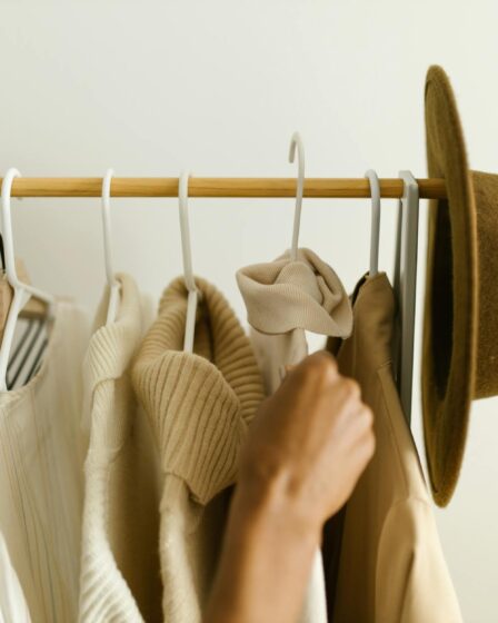 hanging of clothes on a clothing rack